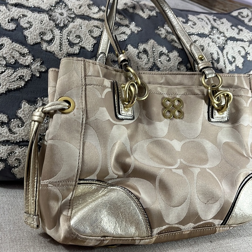 Coach Gold Metallic Colette Signature Canvas Shoulder Bag - Picture 3 of 16
